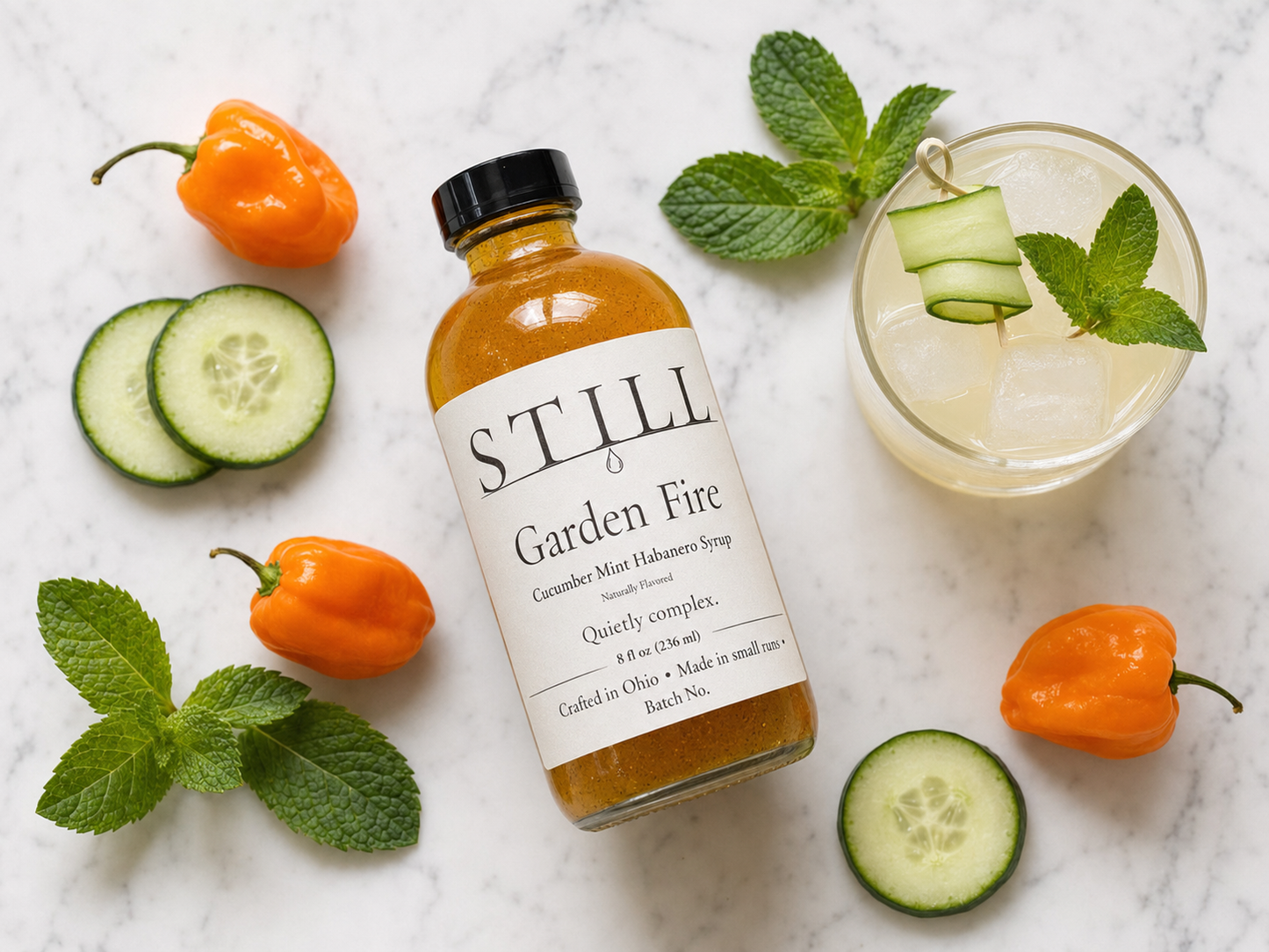 STILL Garden Fire cucumber mint habanero syrup bottle