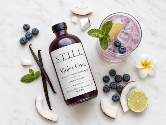 STILL Violet Cove blueberry coconut vanilla syrup bottle