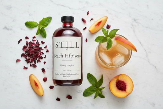STILL Peach Hibiscus Syrup bottle for tea and cocktails